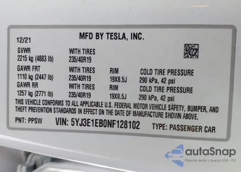 2022 Tesla Model 3 Long Range Dual Motor All-Wheel Drive из США, поврежденный, VIN 5YJ3E1EB0NF128102